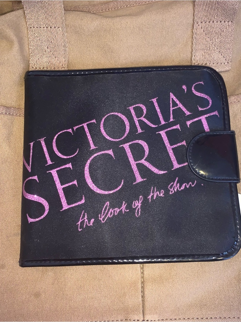 Victoria's Secret Black Travel makeup bag with Pink Logo Text